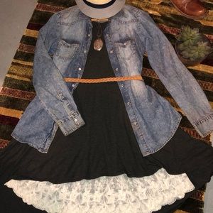 Charcoal Gray 3/4 sleeve High low mini dress